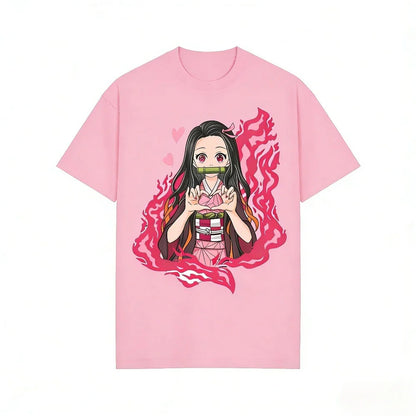Demon Slayer Nezuko Kamado Pure Cotton T-shirt 2026 Summer New Anime Printed Loose Casual Parent Child Short Sleeve Top