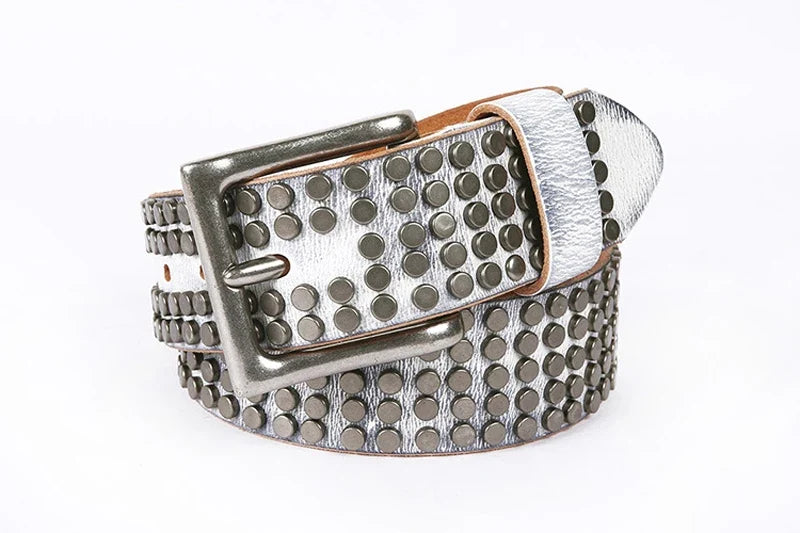 Top Heavy Metal Genuine Leather Belt Men Cowskin Cowboy Belt Ceinture Homme Punk Jeans Strap Wide Cinturon Mujer Waistband