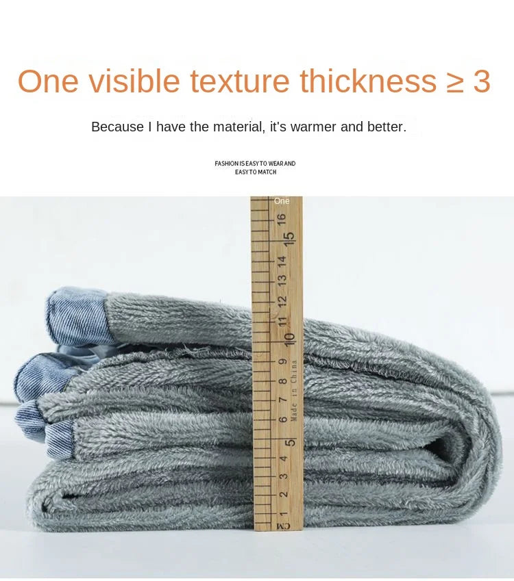 Winter Thick Warm Womens High Waist Jeans Fleece Lined Loose Fit Wide Leg Trousers Korean Style Stretchy Adjustable Waist  Jeans