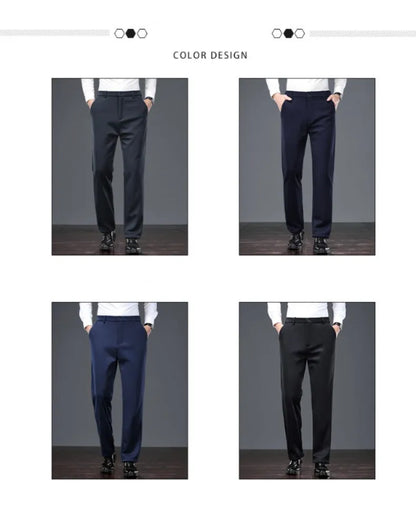 Mid Age Mens Pants Winter Thermal Dress Trousers Thick Warm Business Casual Office Wear Elastic Waistband Plus Size