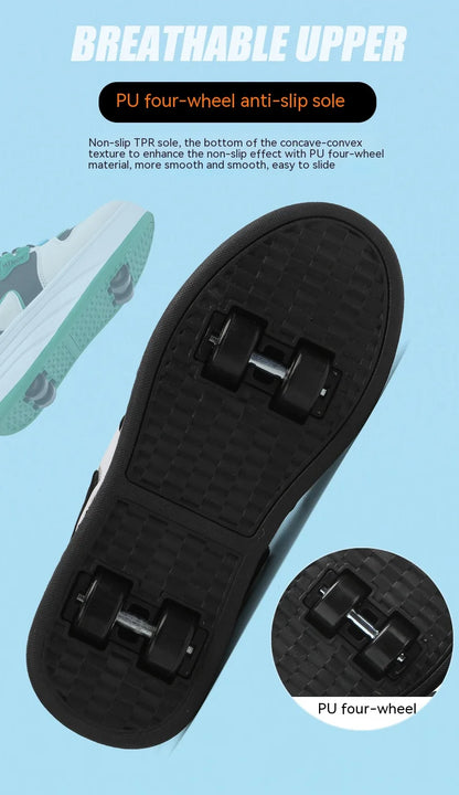 Students Children's Shoes Four Wheel Light Shoes Boys Invisible Roller Shoes Large Size Outdoor Sports Walking Shoes Women