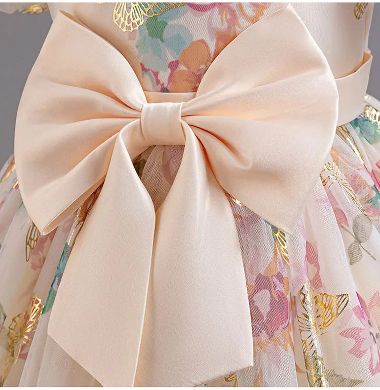 Bow Flower Girl Dresses for Weddings Lace Short Sleeve Girls Party Dresses Summer Children Bridesmaid Dress 1-7 Years