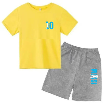 Summer Children‘s Set Brand Messi Print Short Sleeve T-shirt + Shorts 2pcs Set Sportsuit Casual Fashion Kid Boy Girl Fan Clothes
