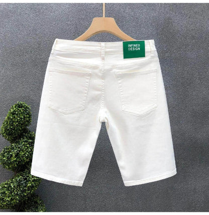 2026 Mens White Denim Shorts Summer Casual Slim Fit Pure Color Five Inch Beach Shorts Simple Stylish Fashion Jeans
