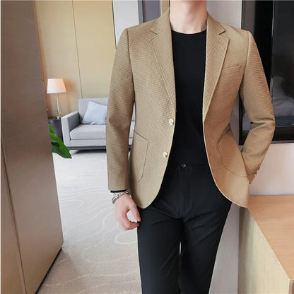 Plus Size 4XL-M Autumn New Waffle Suit Jacket Men Two Buttons Slim Fit Business Casual Blazers Homme Formal Groom Prom Tuxedo