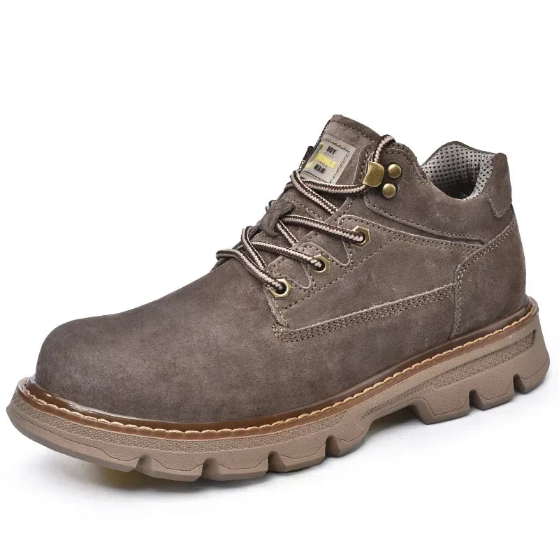 Men Genuine Leather Boots Men's English Style Thick Bottomed Work Clothes Shoes Winter Outdoor Mid Top Men's Boots