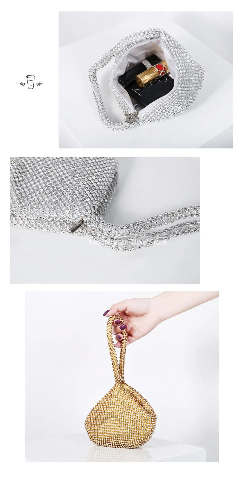 Fashion Designer Evening Bag Ladies Rhinestone Clutch Soft Purse Handbag for Women Party Gift Wedding Accessories Daily Use