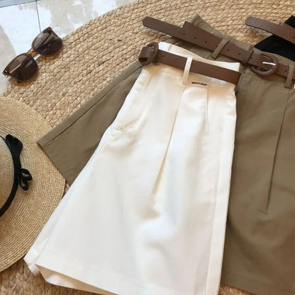 Summer New Wide Leg Shorts Thin Cotton A-frame Shorts Office Ladies Classic Loose Casual Zipper Shorts for Women