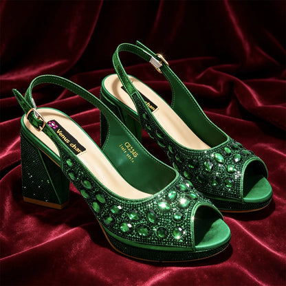 2026 Chic Fuchsia Peep Toe Heels with Sparkling Diamond Accents - Italian Designed Matching Pump and Bag Set for Stunning Party