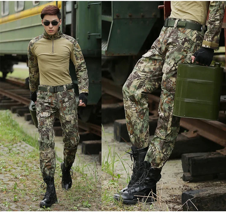 Men's Fashion Outdoor Hiking Overalls Pants Camouflage Tactical Pants Hunting Uniform Fighting Multi-Pocket Trousers
