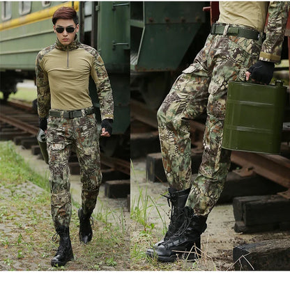 Men's Fashion Outdoor Hiking Overalls Pants Camouflage Tactical Pants Hunting Uniform Fighting Multi-Pocket Trousers