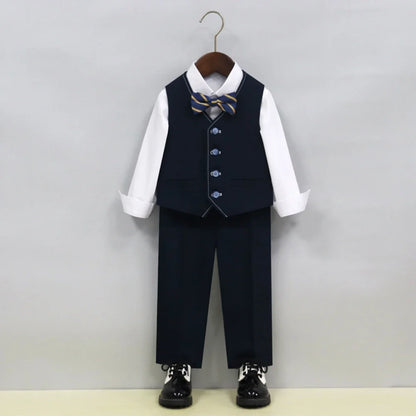 Notched Lapel Children's Formal Suit Set 5 Pieces Piano Contest Performance Boys Regular Fit Suits Wedding Ring Bearer Outfit