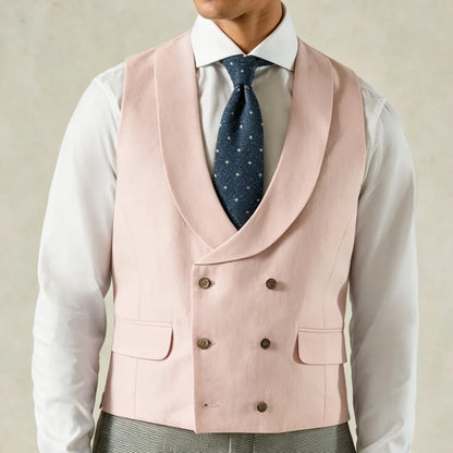 Men Vest Pink Solid Double Breasted With Lapel Waistcoat For Wedding Banquet Business Work Office Casual Daily Men Suit Vest