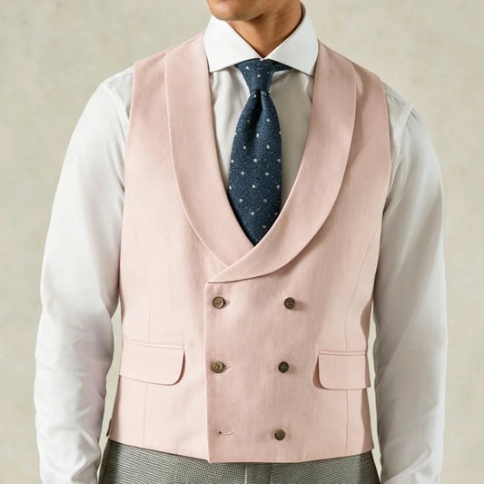 Men Vest Pink Solid Double Breasted With Lapel Waistcoat For Wedding Banquet Business Work Office Casual Daily Men Suit Vest