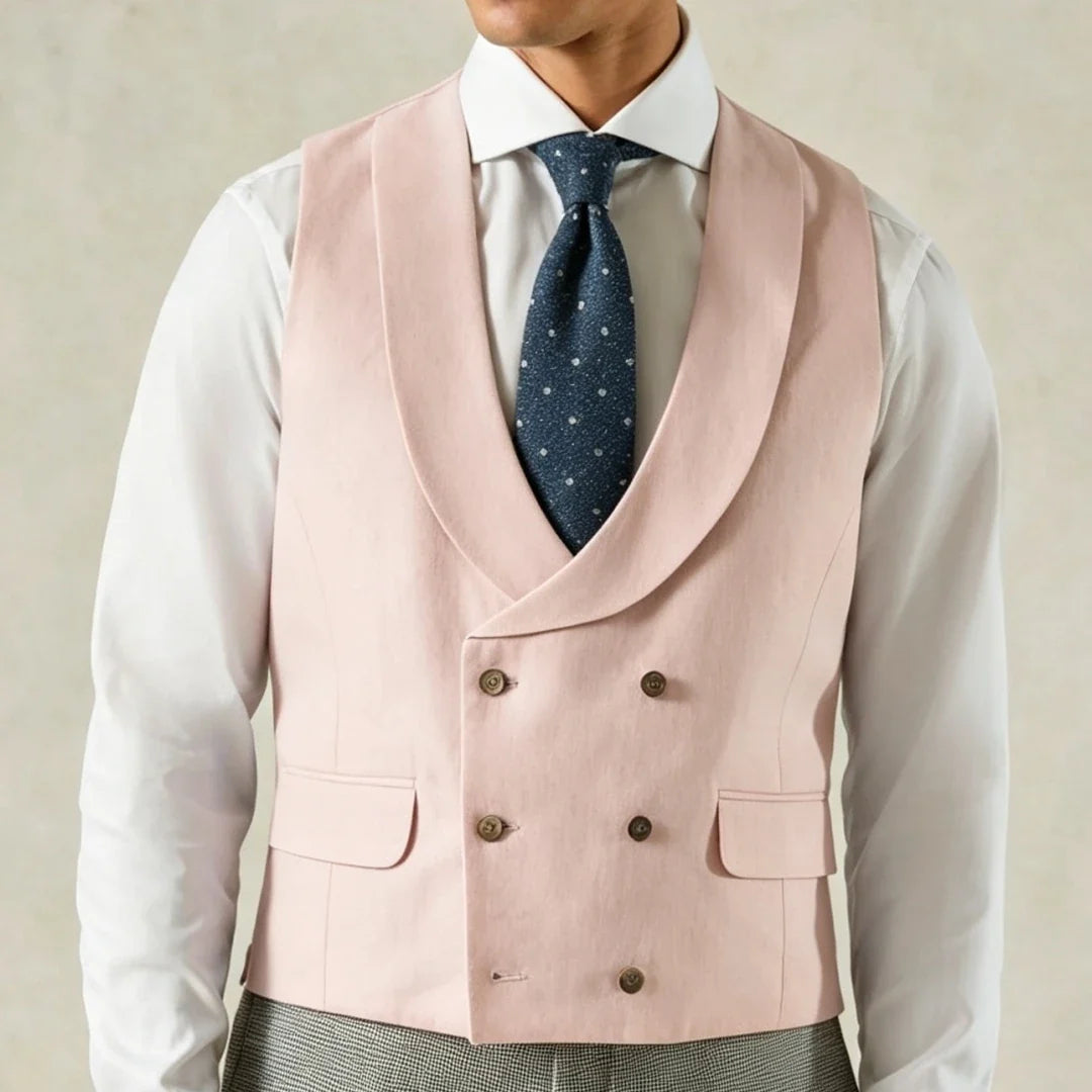 Men Vest Pink Solid Double Breasted With Lapel Waistcoat For Wedding Banquet Business Work Office Casual Daily Men Suit Vest