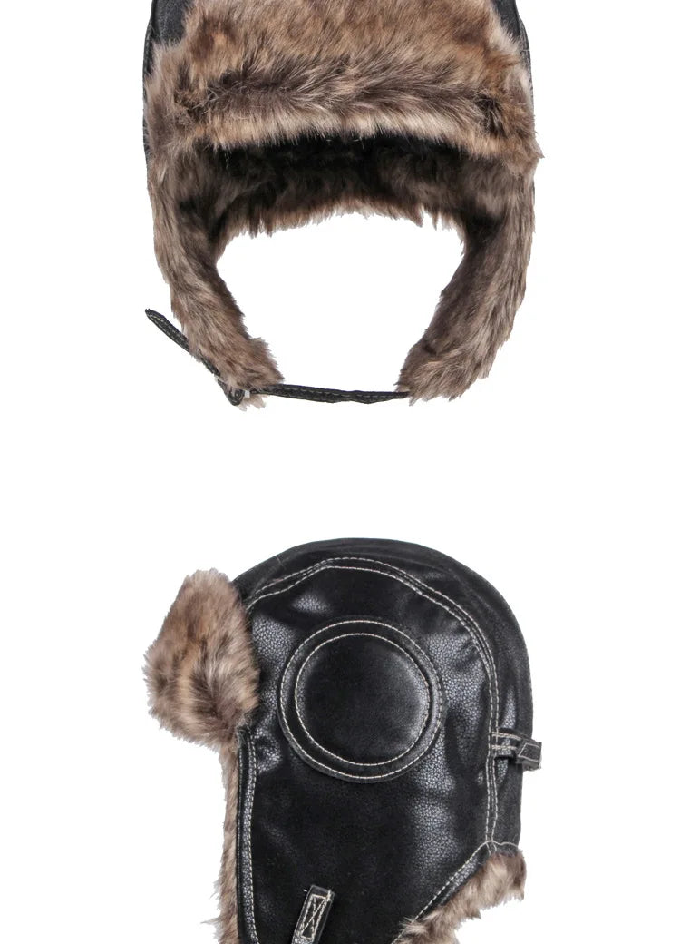 Russian Trapper Soviet Ushanka Bomber Hat Knitted Leather Earflap Fur Lined Winter Cap for Men Women
