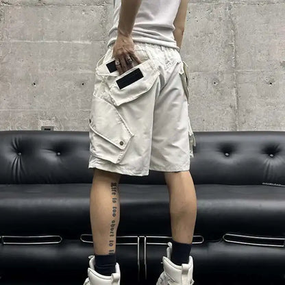 Summer New Men Tide High Street Drawstring Pocket Sports Casual Safari Style Shorts Loose Light Luxury Simple Capris HK4528