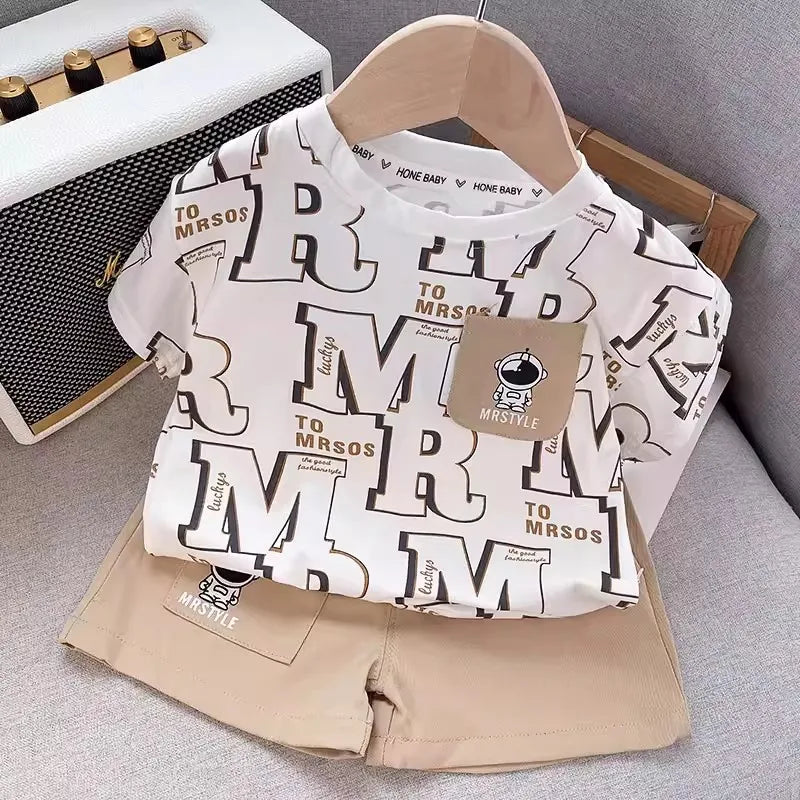 Summer Baby Boys Girls Clothes Set Kid Boy Cartoon Letter Printed T-shirts and Shorts 2Pcs Suit Children Short Sleeve Outfits