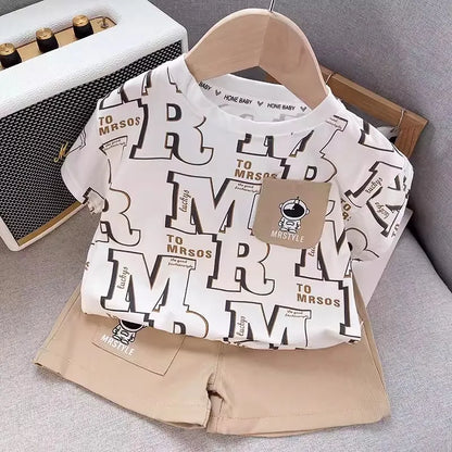 Summer Baby Boys Girls Clothes Set Kid Boy Cartoon Letter Printed T-shirts and Shorts 2Pcs Suit Children Short Sleeve Outfits