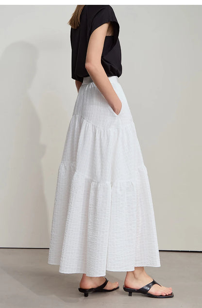 Minimalist Casual Halter Skirt Women 2025 Summer New Office Lady Solid Color Pockets Loose A line Cake Long Skirt 12542072