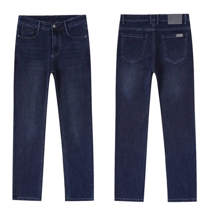 Classic Straight Men's Jeans Spring Slightly Thick Elastic Casual Office Business Trousers Fashion Comfort Washed Denim Pants