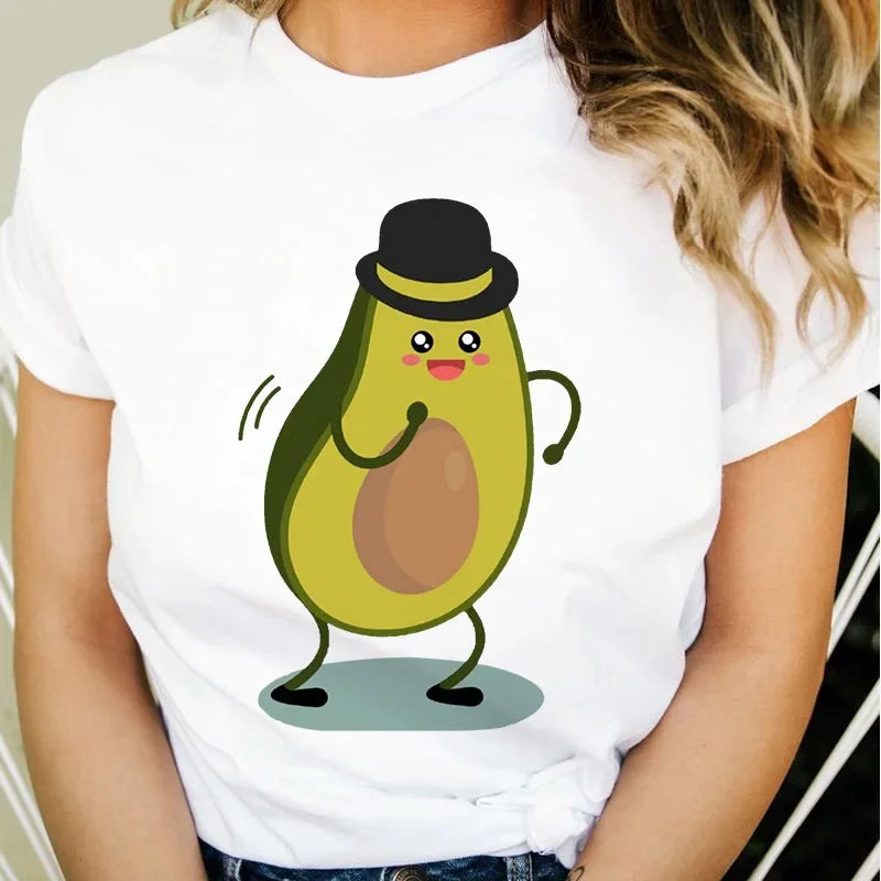 Beautiful Avocado T-shirt Women's Tops Summer Loose Cartoon Aesthetic Casual T-shirt Retro Harajuku T-shirt Ladies Street Wear