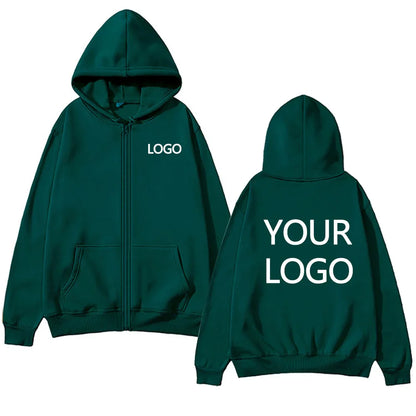 DIY Personalised customised logo, men's street hoodie, zip front sports sweatshirt, women's casual knitted hoodie, couple's gift