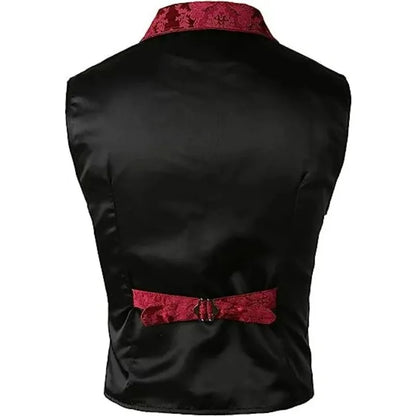 Men Suit Vests Steampunk Gothic Printed Turn Down Collar Waistcoat Male Slim Sleeveless Stage Party Casual Vests