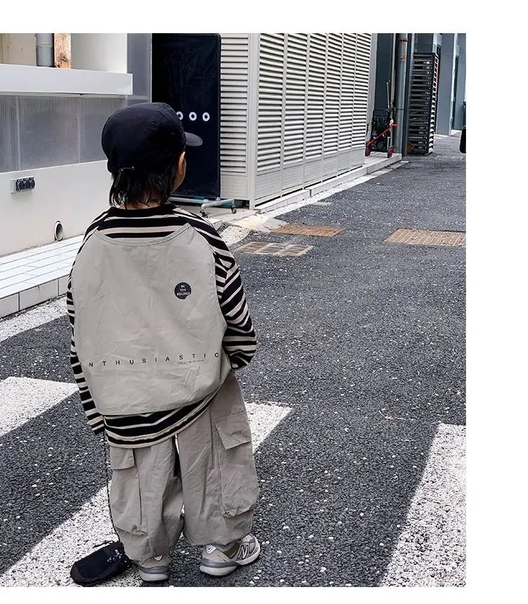 Boys Sets Sweatshirt Pants Two-piece Suits Children's Clothes Spring Autum Korean Fashion Round Neck Pullover Cargo Pants Suits