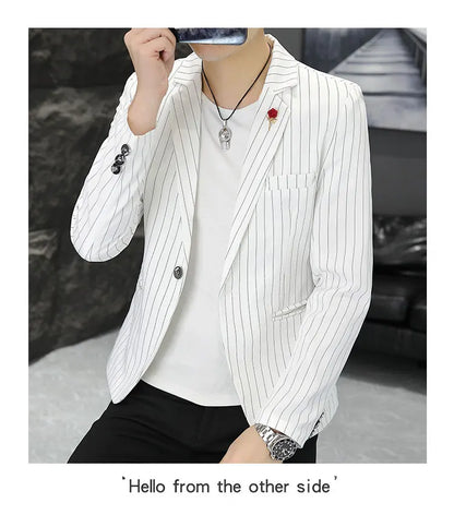 New Men's Fashion Business Gentleman Stripe Outdoor British Style Trend Wedding Banquet Luxe Outdoor Casual Blazer