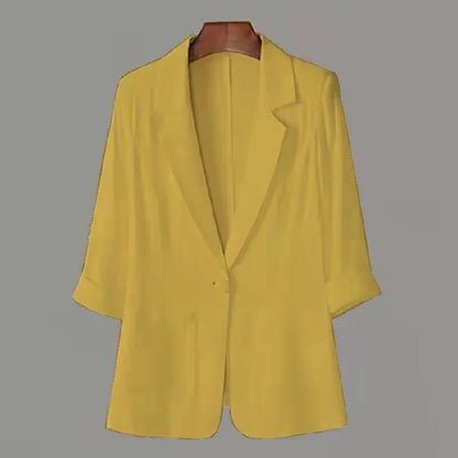 Summer New Sle Women's Linen Suit Jaet Thin Seven-Quarter Sve Drapey Fit Formal Wear Casual Commute Pure Color