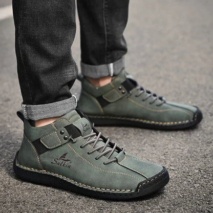 Handmade Leather Casual Men Shoes Design Sneakers Man Breathable Leather Shoes Men Ankle Boots Outdoor