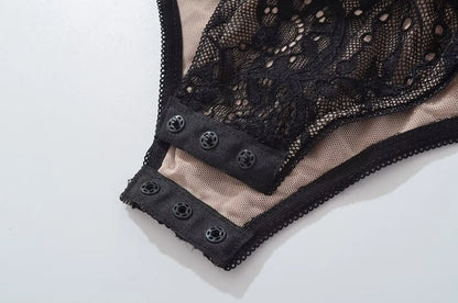 Sexy See Through Lace With Lining Backless Spaghetti Strap Bodysuit Woman Sling Tight Short Jumpsuit Slim Fit Rompers Playsuits
