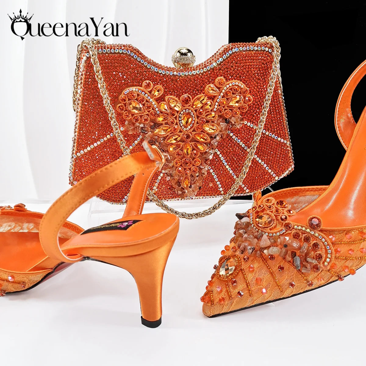 Women High Heel Party For Purple Color Shoes and Bag Set Rhinestone Handbag Italian Design Wedding INS 2025