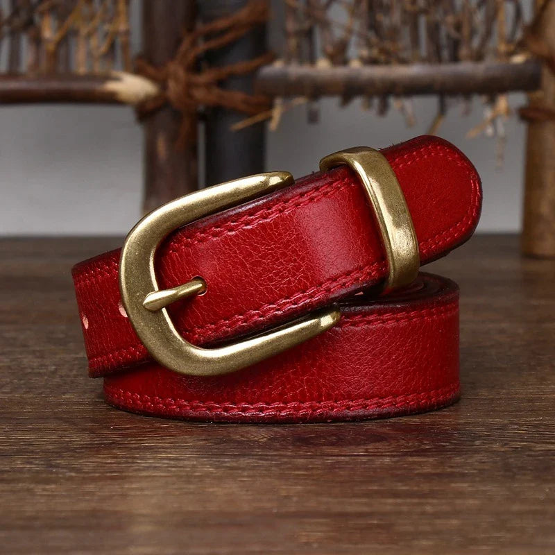 2.8 CM Pure Cowhide Genuine Leather Ladies High Quality Jeans Brass Buckle Belts Cowboy Fashion Designer Belts for Women luxury
