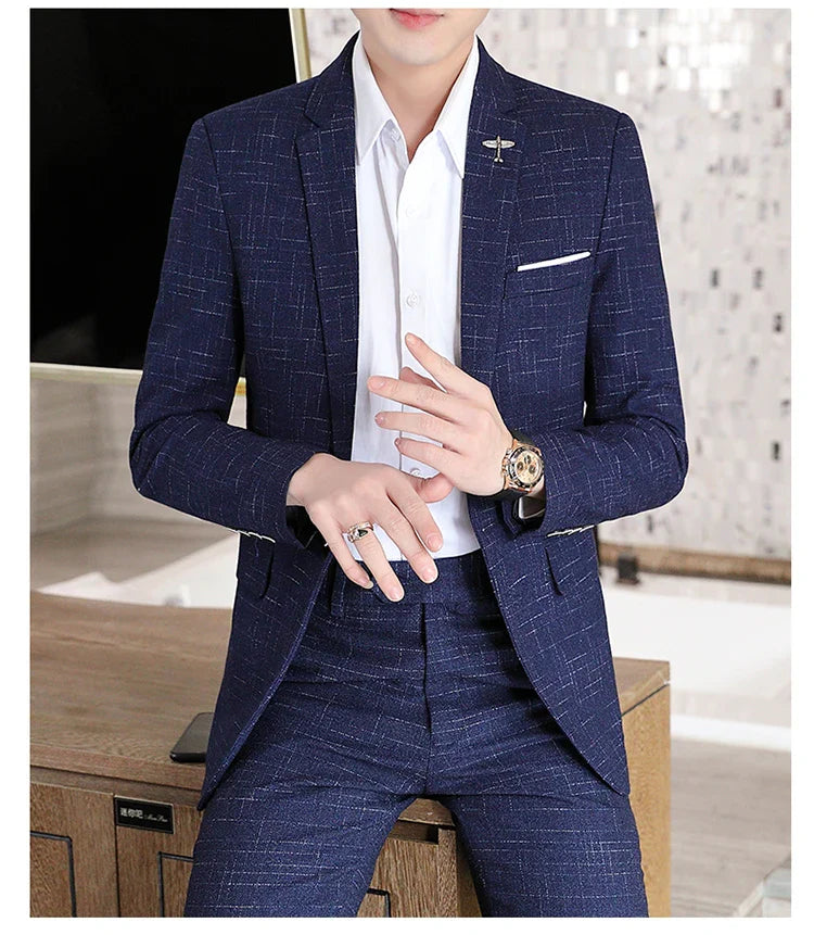 Fashion New (Suit + Trousers) Boutique Business British Dress Casual Party Slim Trend Handsome Two-Piece Suit
