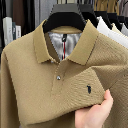 100% pure cotton autumn and winter men's fashion sports brand embroidered pony long sleeved POLO shirt business casual T-shirt