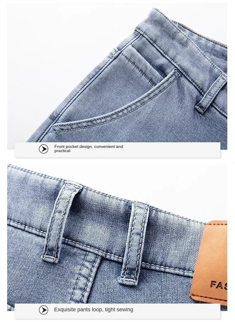 Winter Fleece Thick Warm Jeans Classic Brand Business Casual Men's Fitted Straight Stretch Mid-high Waist Denim Jeans