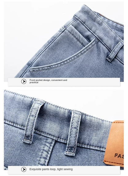 Winter Fleece Thick Warm Jeans Classic Brand Business Casual Men's Fitted Straight Stretch Mid-high Waist Denim Jeans