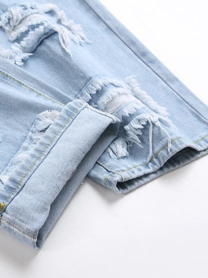 Holes Men Jeans Ankle Length Pants Denim Skinny Ripped Solid Vintage Wash Distressed Slim Fit Pockets 2024 High Street