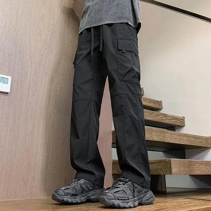 Summer Straight Cargo Pants Mens Multi-Pocket Work Casual Sweatpant Fashiom High Street Outdoor Casual Breathable Loose Trousers