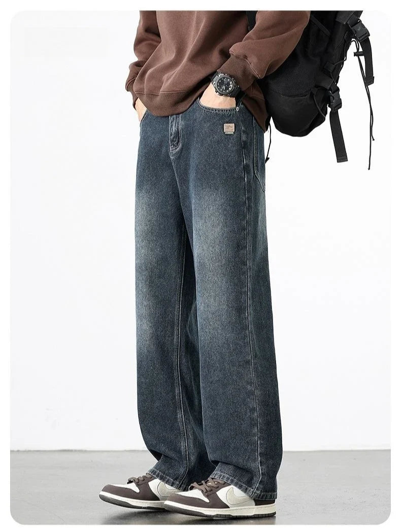 Spring Autumn New Men's Straight Vintage Fit Jeans Casual Trousers High Quality Male Korean Fashion Baggy Wide Leg Denim Pants