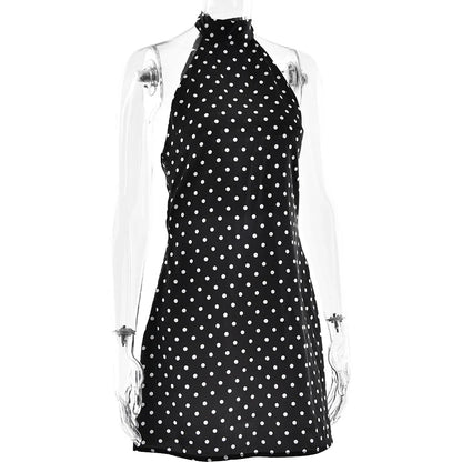 Woman Clothes Halter Sleeveless Polka Dot Satin Short Dress 2026 Summer Sexy Bandage Backless Mini Evening Party Dresses