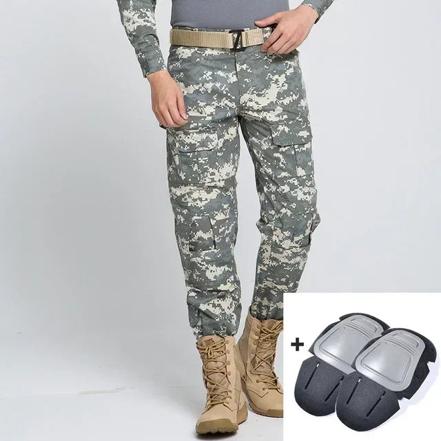 Men's Fashion Outdoor Hiking Overalls Pants Camouflage Tactical Pants Hunting Uniform Fighting Multi-Pocket Trousers
