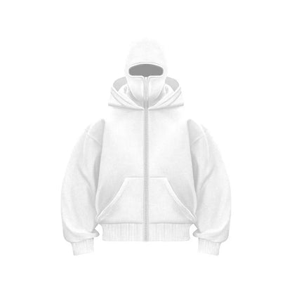 Men's Double Hat Mask Zipper Design Winter Windproof Hoodie Sports Jacket Outdoor Activities Hiking Travel Running Sweatshirt ﻿