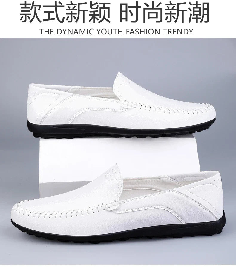 Men's casual leather shoes four seasons plus size soft sole comfort outdoor fashion youth business leather shoes driving shoes