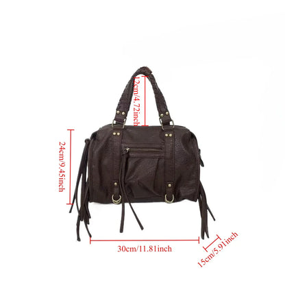 Y2K women's street style personalized rivet made old shoulder bag, retro motorcycle tote bag