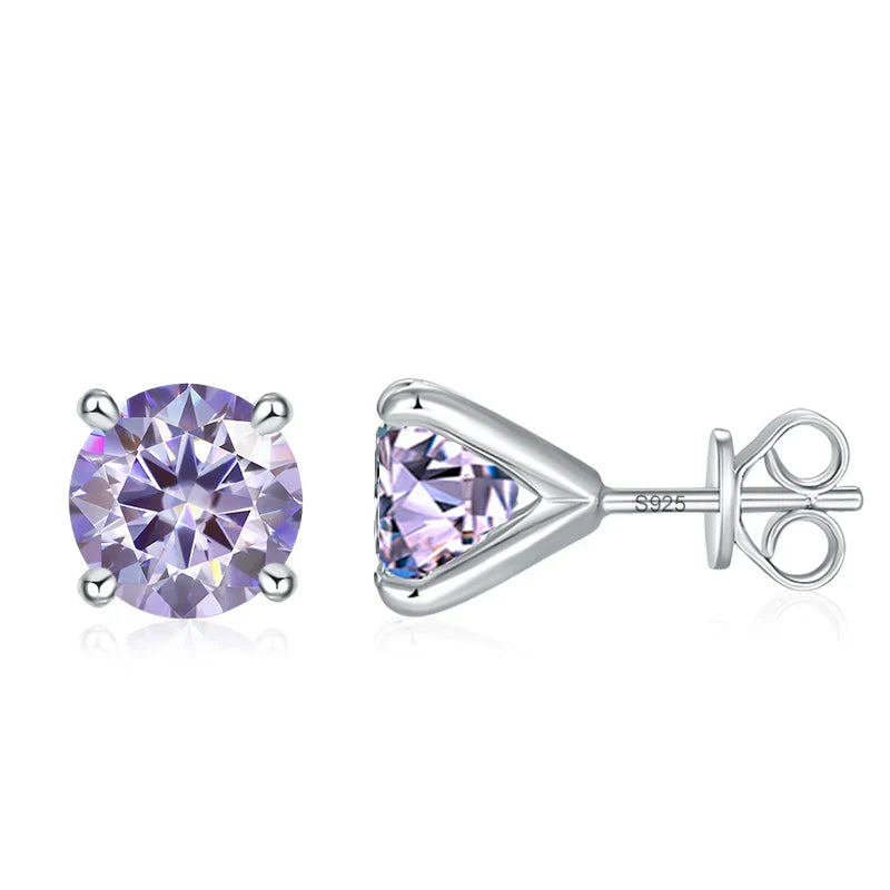 0.5ct 1ct 2ct Moissanite Stud Earrings for Women 925 Sterling Silver Pink Black Blue Grey Sparkling Lab Diamond Earring