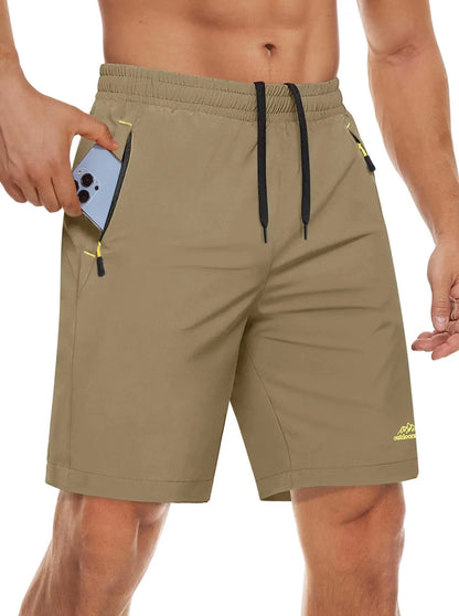 Quick Dry Athletic Shorts with Zipper Pockets Men's Summer Running Shorts Gym Training Workout Fitness Hiking Shorts