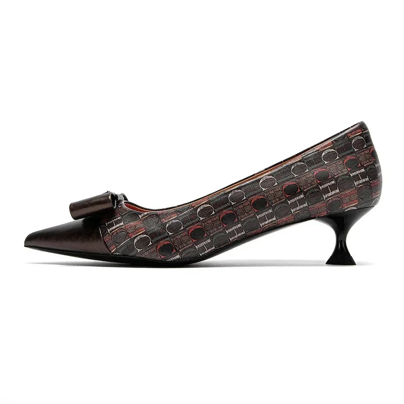 High-Heeled Shoes Elegant Fashion Female Commuting Low Heeled Shoes British Style Patchwork Design Lady Pointed Shoes